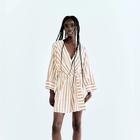 Zara Striped Linen Blend Romper - Picture 4 of 10